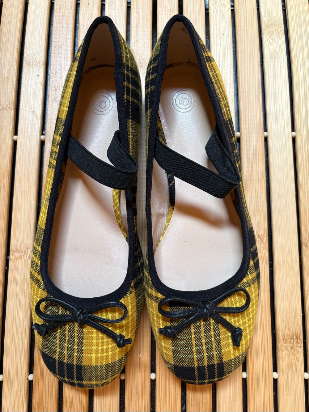 Urban Outfitters Yellow Plaid Ballet Flats with Elastic Strap